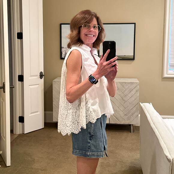 SEA New York Lace Back Button Down Blouse in Milky White 8|M - Picture 4 of 9